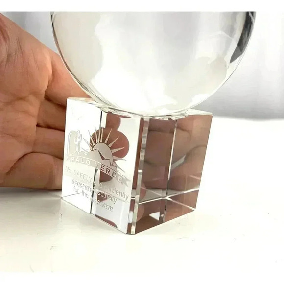 VTG Crystal Tabletop Etched Earth Globe W/Base Stand Blue Velvet Box - Picture 12 of 16